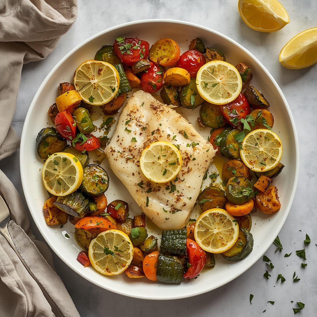 21. High Protein Baked Cod with Veggies