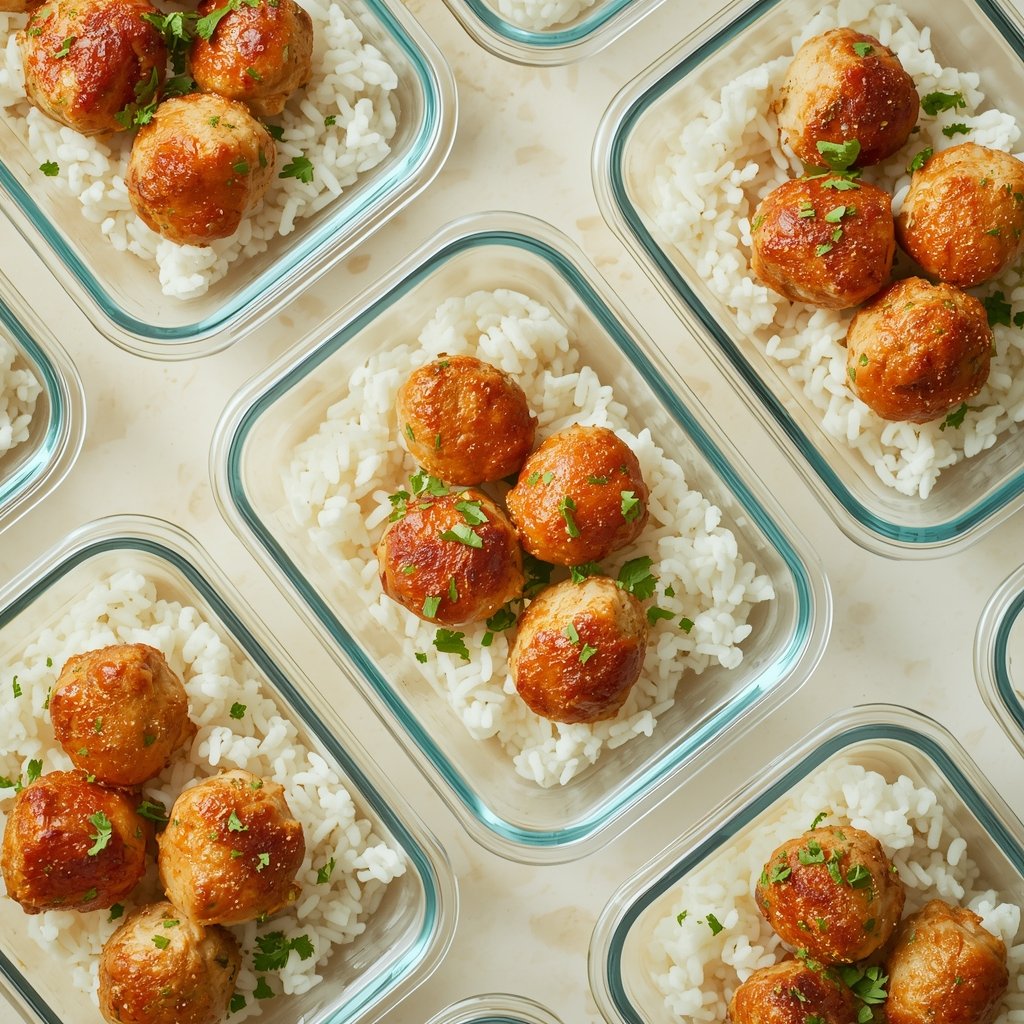 4. Chicken Meatballs with Rice