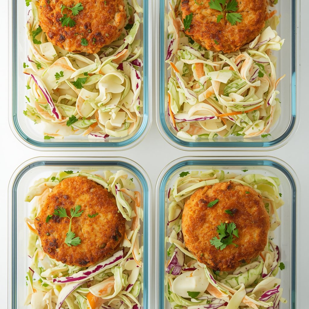2. Salmon Patties with Coleslaw